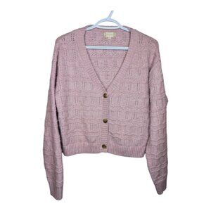 Altard State Pink Knit Cropped Long Sleeve Button Up Soft Cardigan Women Medium